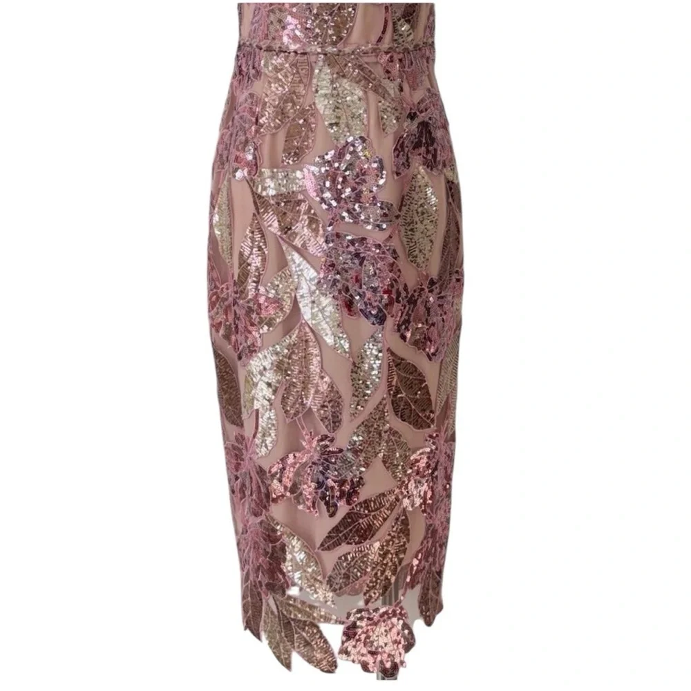 Marchesa Notte Floral Sequin Embellished Tulle Midi Dress NWT Size 16 - Picture 6 of 12